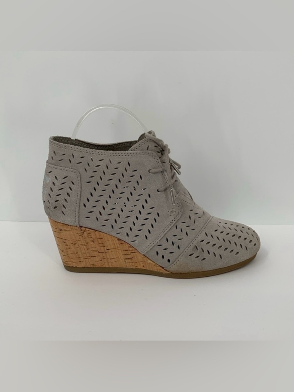 TOMs Desert wedge suede bootie ankle boot shoe perforated cork gray women 8